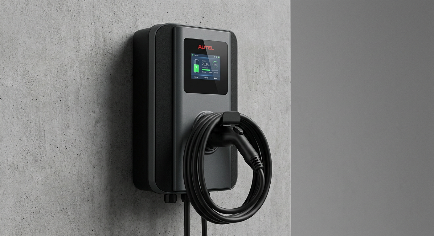 Autel MaxiCharger AC Elite 50A Level 2 EV Charger mounted on garage wall — Premium Home EV Charging Station