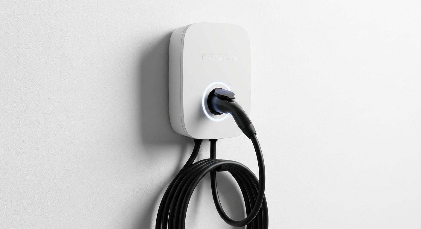 Tesla Universal Wall Connector Level 2 EV Charger mounted on garage wall — Best Future-Proof Home EV Charger